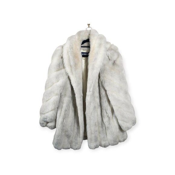 Vintage 1980's White Faux Fur Coat By Outerlayers SZ L Old Money Winter Layers - Picture 1 of 11